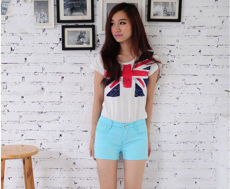 Denim Shorts Women Korean Style Elastic Colored Pencil Pants