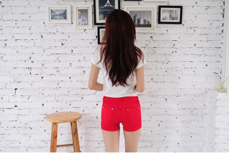 Denim Shorts Women Korean Style Elastic Colored Pencil Pants