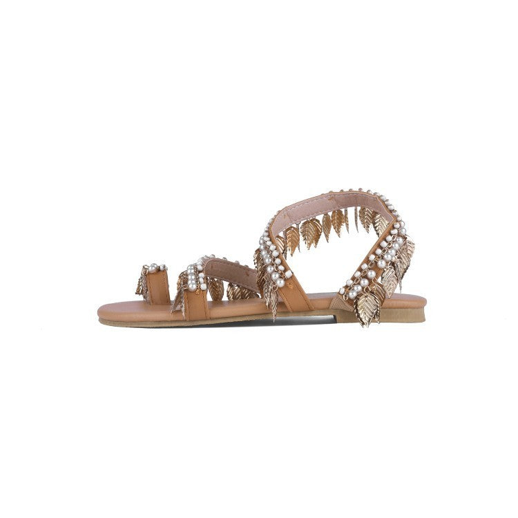 Handmade beaded flat sandals