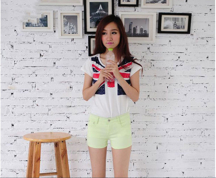 Denim Shorts Women Korean Style Elastic Colored Pencil Pants