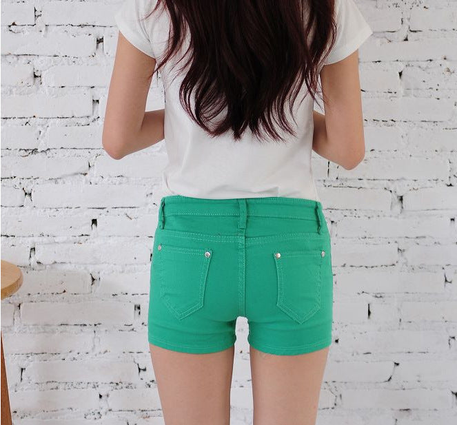 Denim Shorts Women Korean Style Elastic Colored Pencil Pants