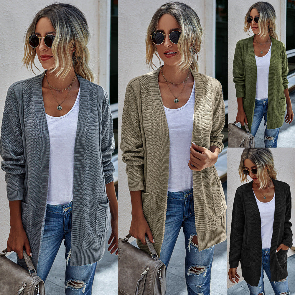Solid color knitted cardigan for women