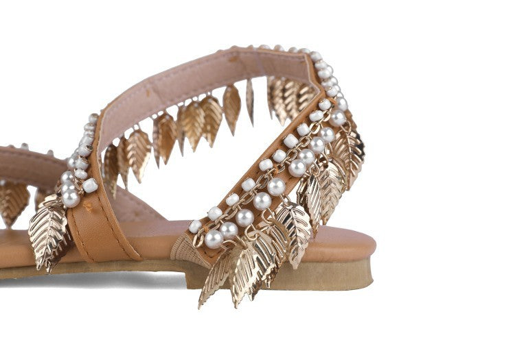 Handmade beaded flat sandals
