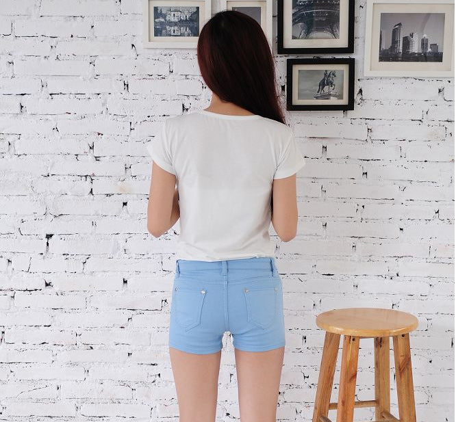 Denim Shorts Women Korean Style Elastic Colored Pencil Pants