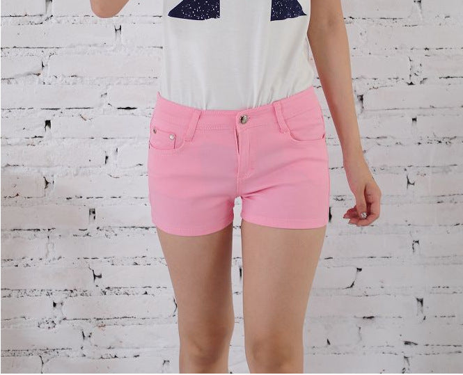 Denim Shorts Women Korean Style Elastic Colored Pencil Pants