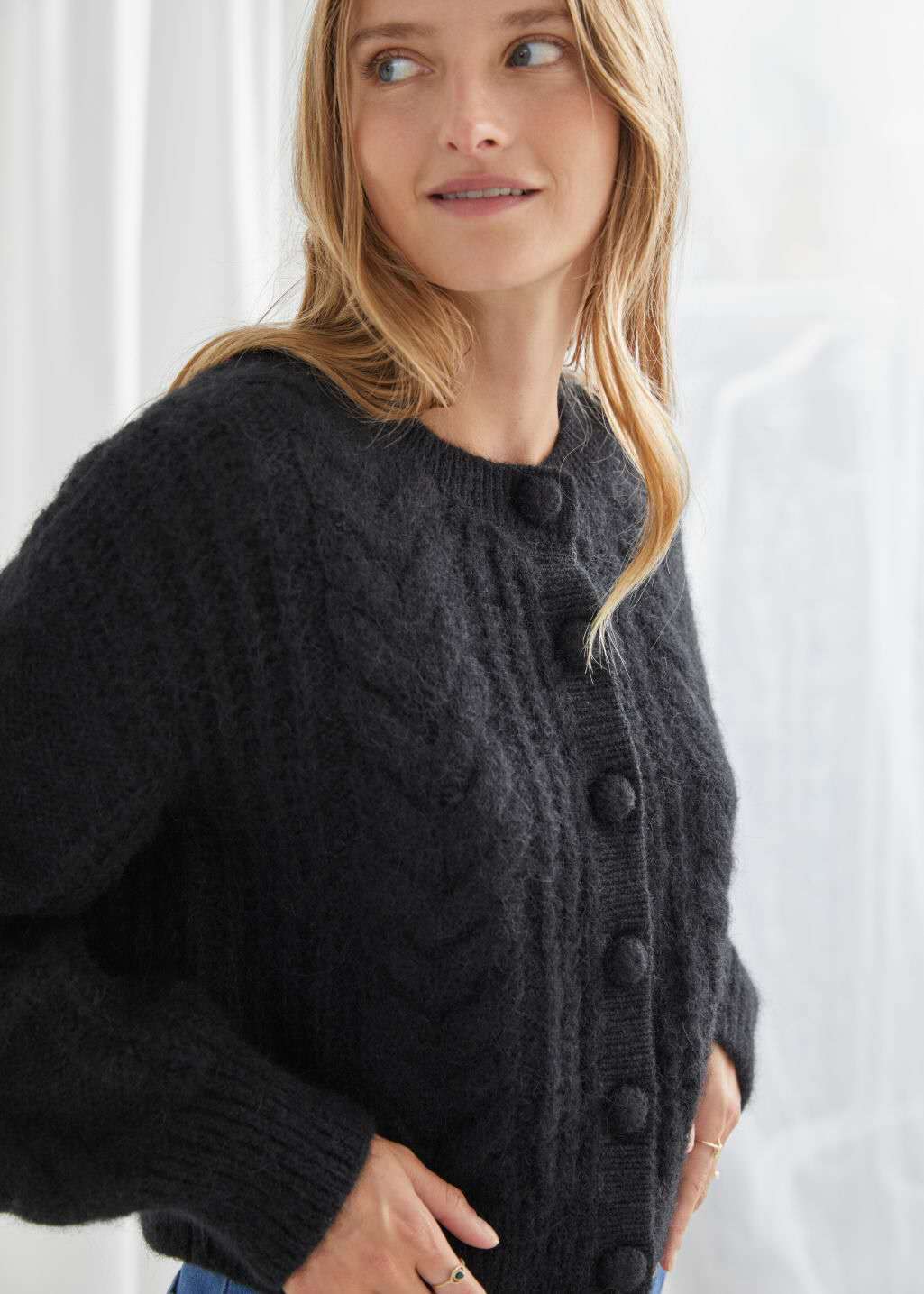 Half high neck cardigan women