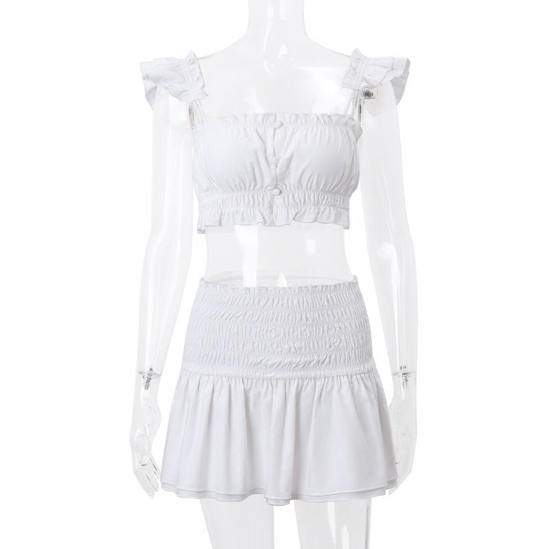 Flying Sleeves Camisole Pleated Skirt Skirt Outfit Women