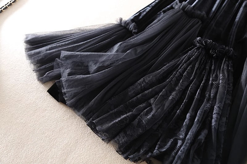 Velvet Stitching Mesh Skirt Women