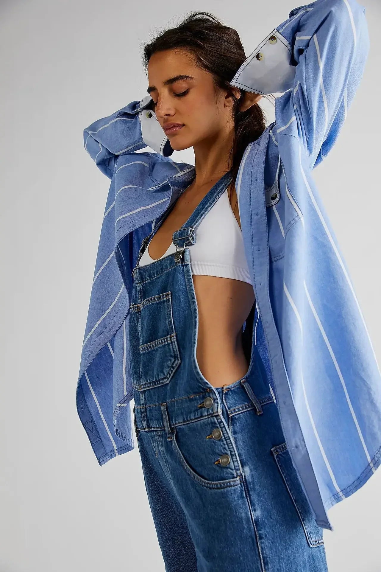 Women Jumpsuits Denim Rompers Washing One Piece Solid Overalls Pockets Slim Fit Spliced Streetwear Button Playsuits 2024