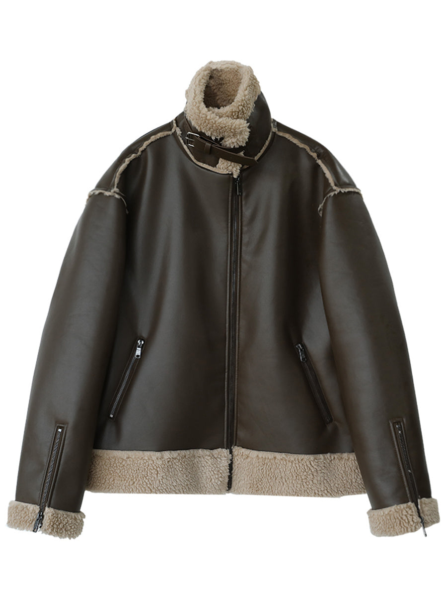 Lamb Wool Motorcycle Jacket For Women