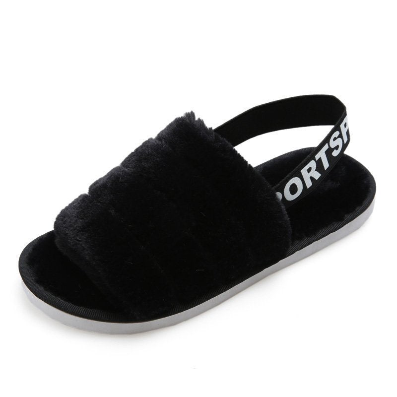 Women's elasticated plush sandals