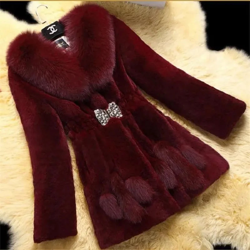 Black winter fur coat for women new outwears top quality Med-length imitation mink fur jackets faux fur windbreaker overcoat