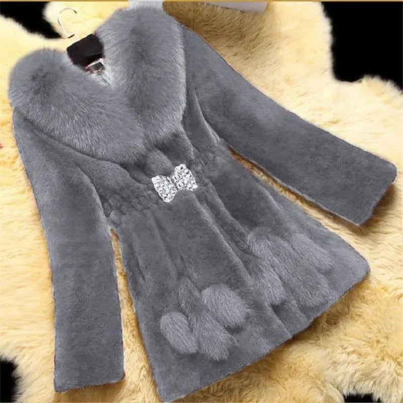 Black winter fur coat for women new outwears top quality Med-length imitation mink fur jackets faux fur windbreaker overcoat