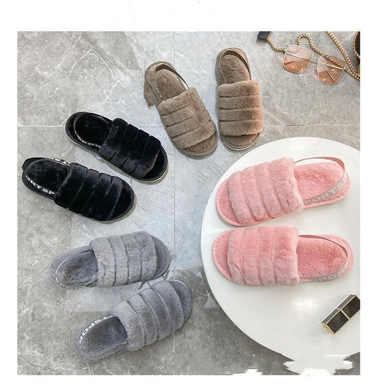 Women's elasticated plush sandals