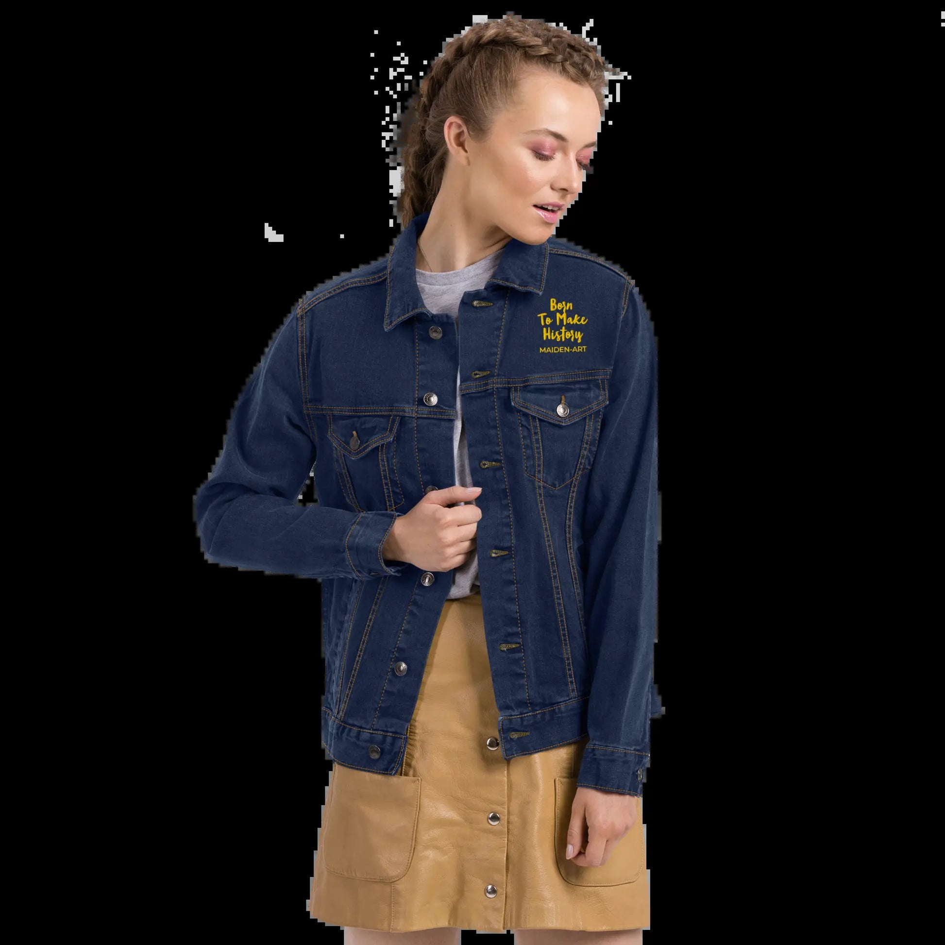 Embroidered Denim Jacket the Rebel Girl in Me Will Never Die Unisex Denim Jacket - Gold Embroidery