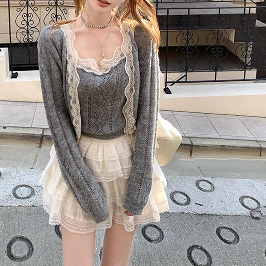 Fashion Rhombus Strappy Cardigan Suit Women