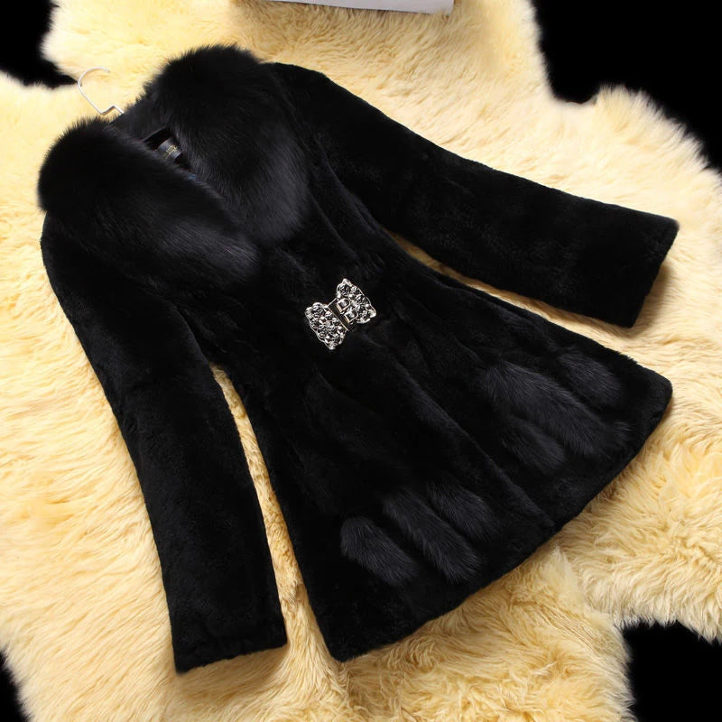 Black winter fur coat for women new outwears top quality Med-length imitation mink fur jackets faux fur windbreaker overcoat