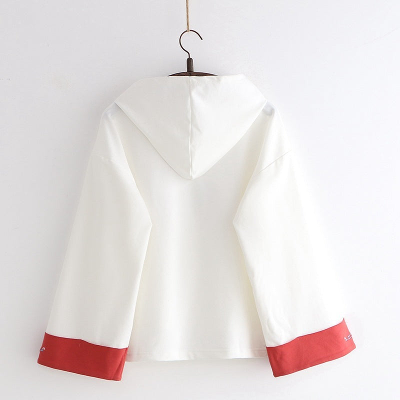 Embroidery Hooded Solid Color Hoodie For Women
