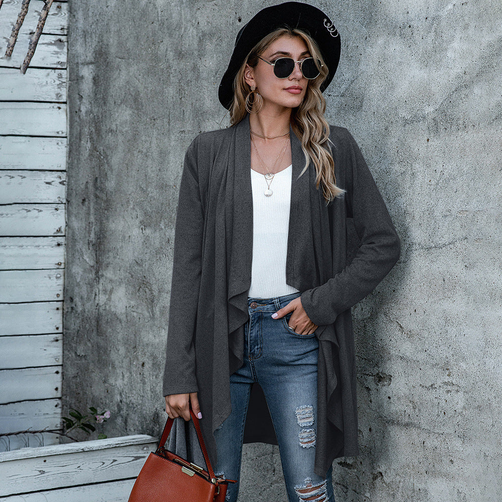 Pure Color Temperament Knitted Cardigan Women