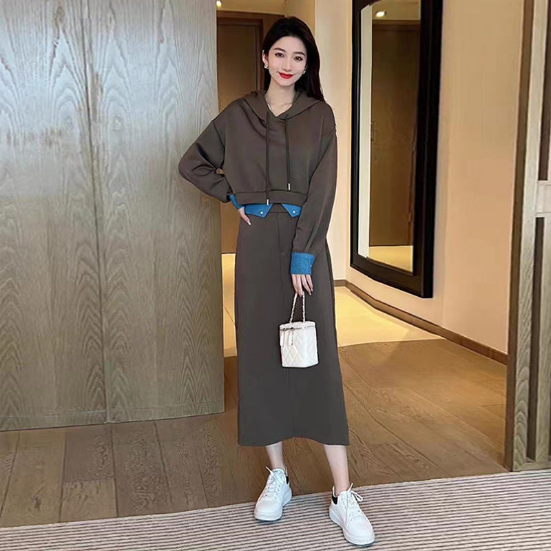 Fashion Denim Stitching Hooded Suits Women