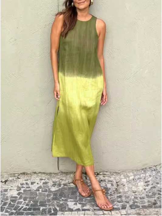 Elegant Gradient Dress Women's o Neck Sleeveless Dress Fashion Loose Vacation Dresses